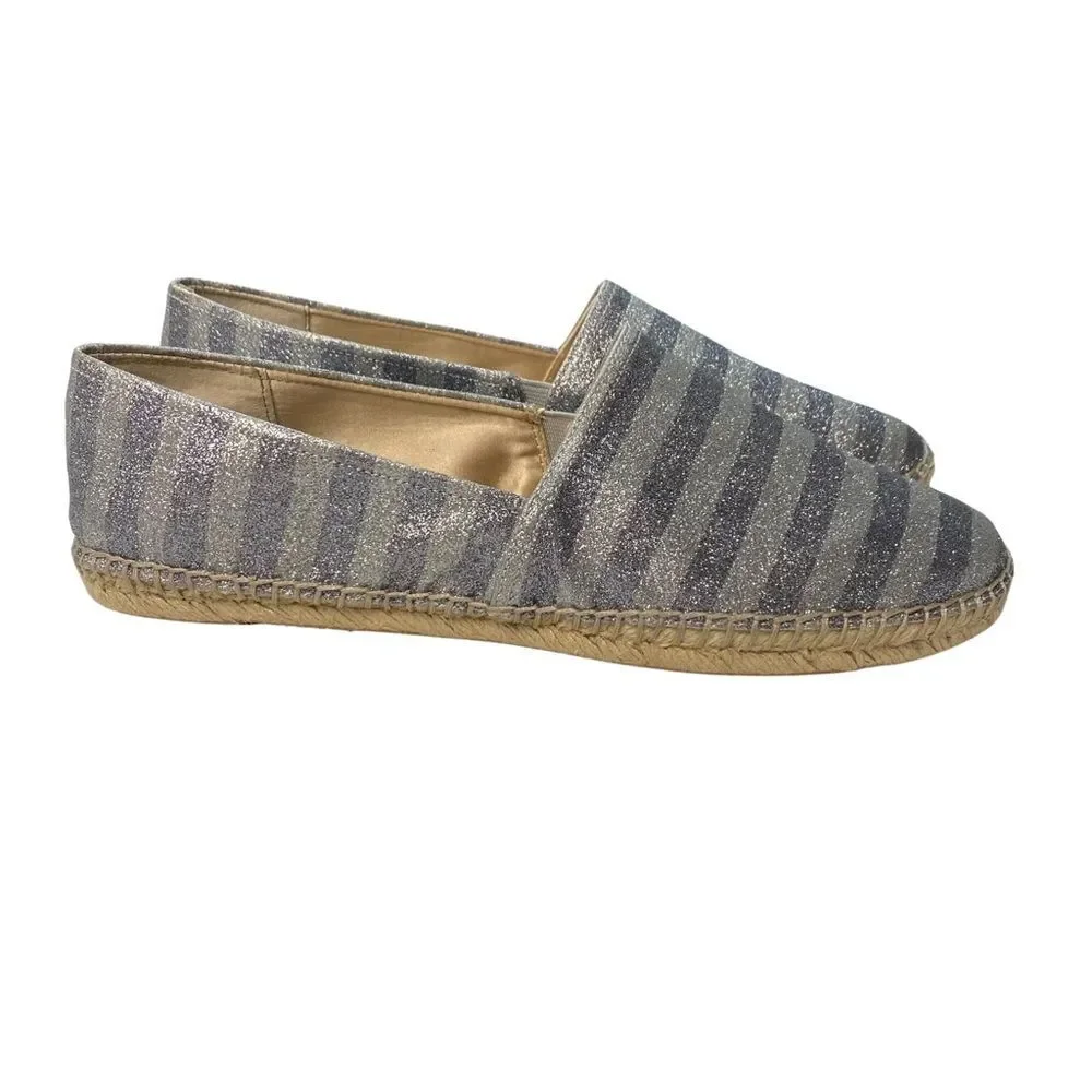 Enzo Angiolini Women’s Austyn Espadrilles Silver Striped Glitter Shimmer Size 10